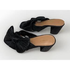 Abound All Black Pleated Bow Block Heel Mules Size 10M Womens Sexy Shoes